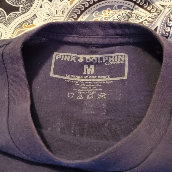 Pink Dolphin Tee, Navy Teal Pink, Size Medium - Picture 4 of 6